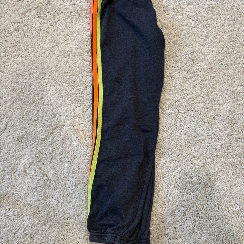 AVIATOR NATION 5 STRIPE SWEATPANTS HEATHER NAVY/NEON RAINBOW SMALL - Picture 10 of 13
